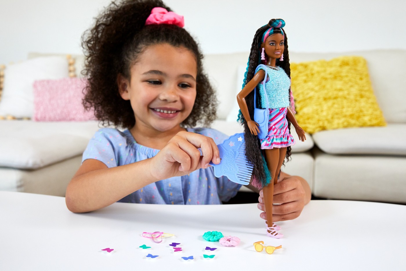 Papusa Barbie - Totally Hair, papusa curcubeu, Mattel, varsta 3 - 12 ani