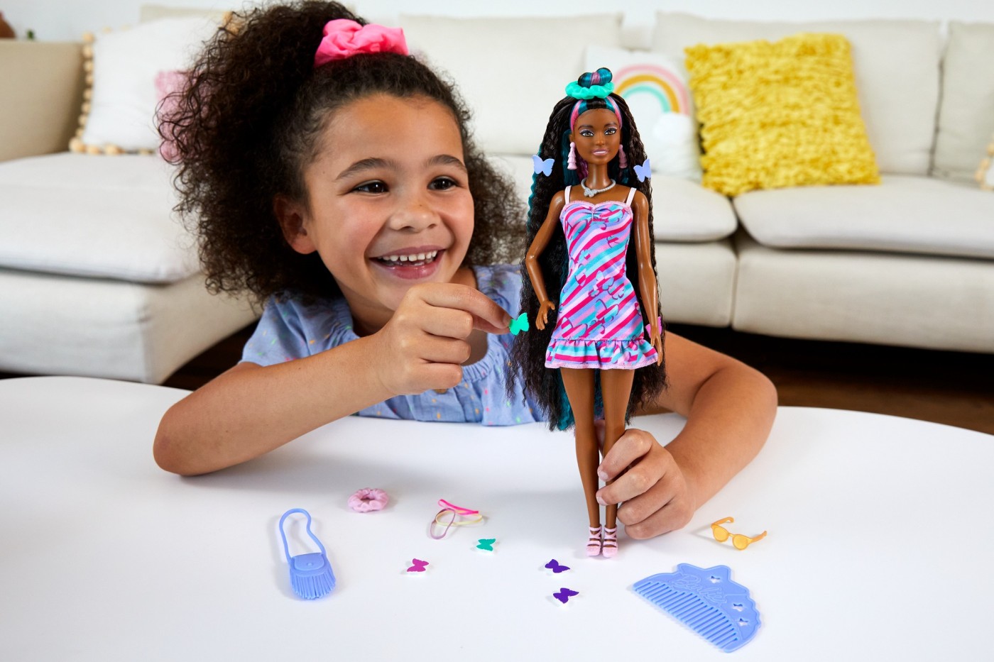 Papusa Barbie - Totally Hair, papusa curcubeu, Mattel, varsta 3 - 12 ani