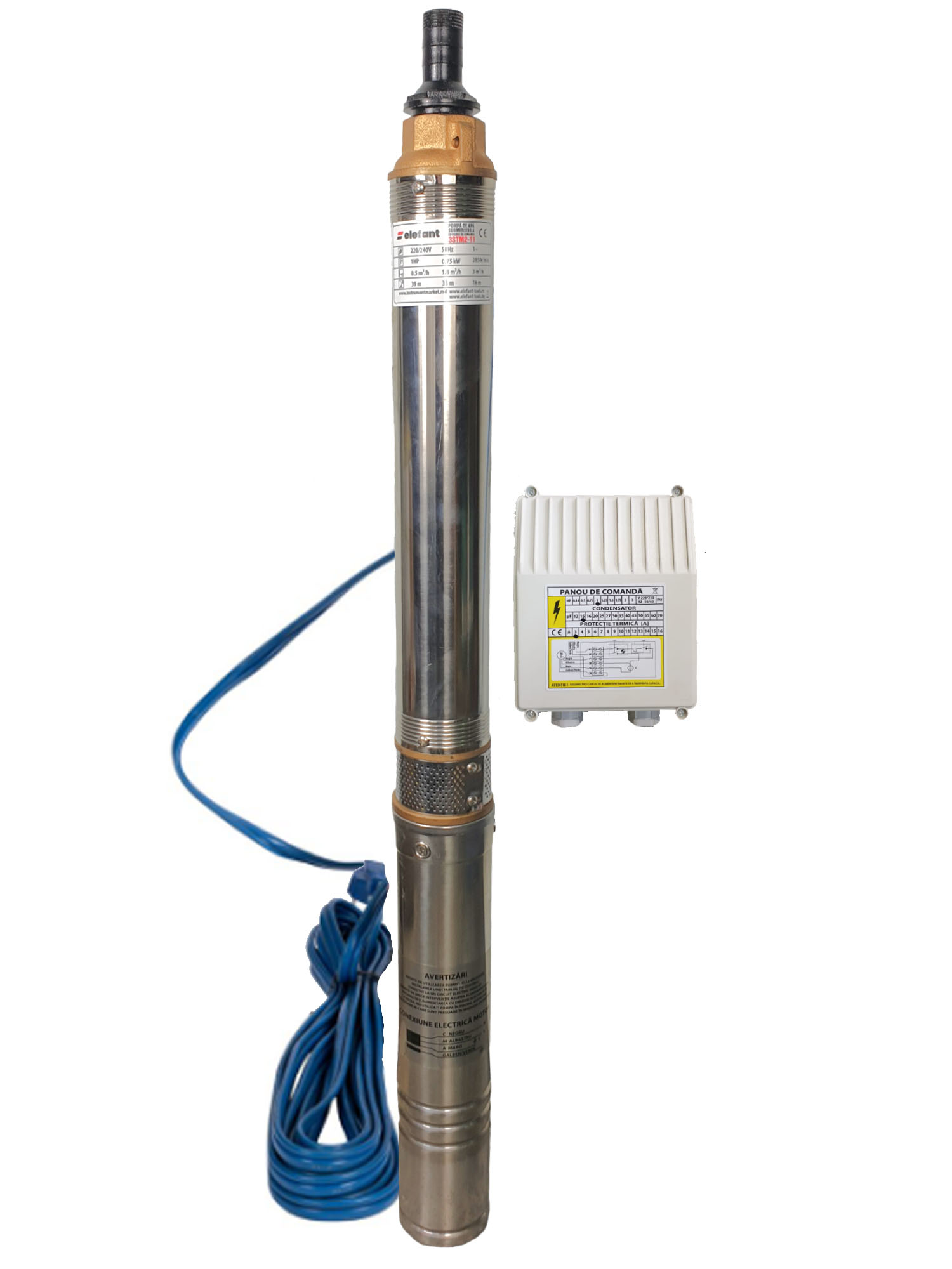 Pompa submersibila ELEFANT 3STM2-11, 750 W, debit 3 m3/h, 220 V, panou de comanda