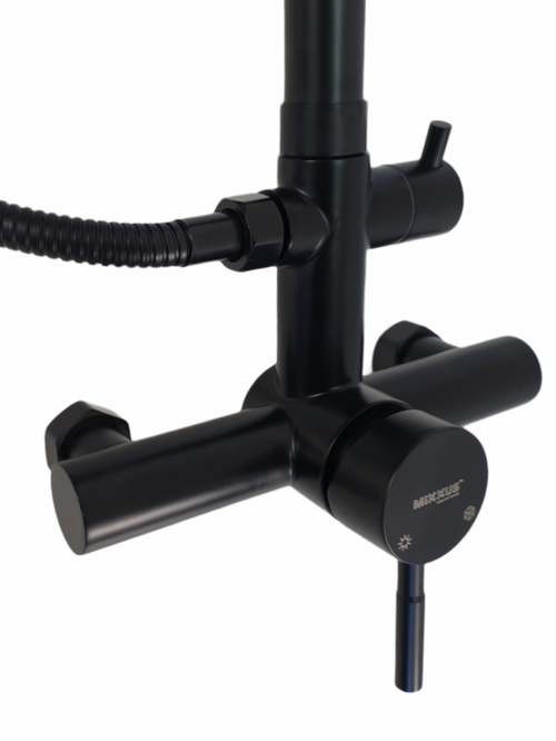 Coloana de dus MIXXUS SUS-003-J BLACK 20 cm cu baterie si para, monocomanda, furtun flexibil
