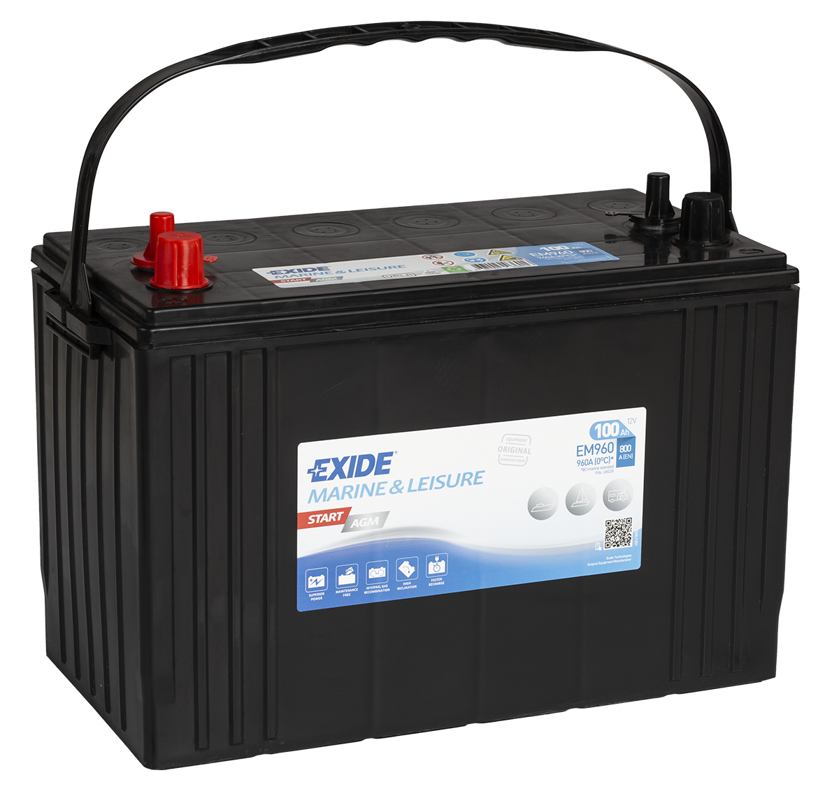 Baterie multifunctionala EXIDE START AGM EM960, 12 V, 100 Ah, 800A, 330x173x240 mm, borna stanga plus