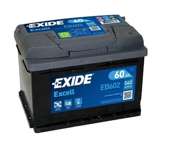 Baterie auto EXIDE Excell EB602, 12 V, 60 Ah, 540A, 242x175x175 mm