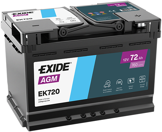 Baterie auto EXIDE Start-Stop AGM EK720, 12 V, 72 Ah, 760 A, 278x175x190 mm