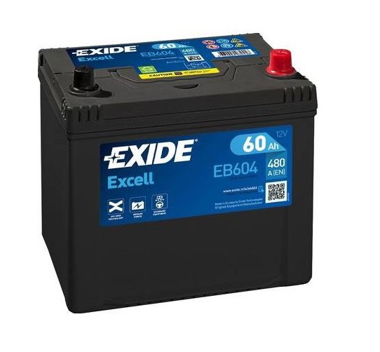 Baterie auto EXIDE Excell EB604, tensiune 12 V, amperaj 60 Ah, curent pornire 480 A, Asia, borna normala