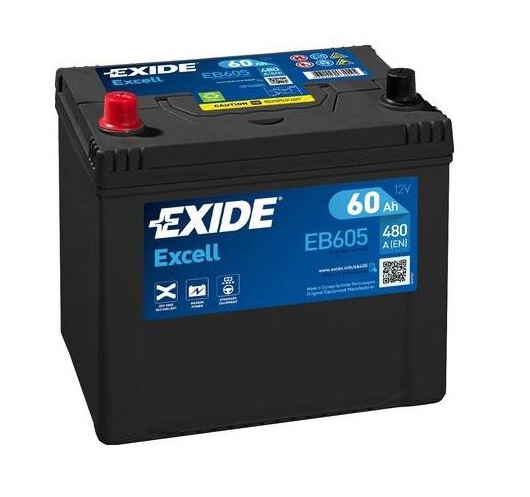 Baterie auto EXIDE Excell EB605, tensiune 12 V, amperaj 60 Ah, curent pornire 480 A, Asia, borna inversa