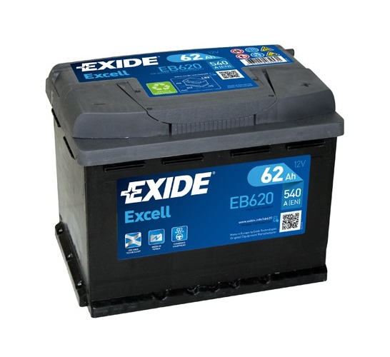Baterie auto EXIDE Excell EB620, tensiune 12 V, amperaj 62 Ah, curent pornire 540 A