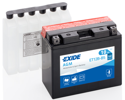 Baterie motocicleta EXIDE Maintenance Free EBYT12B-BS, tensiune 12 V, amperaj 10 Ah, curent pornire 160 A