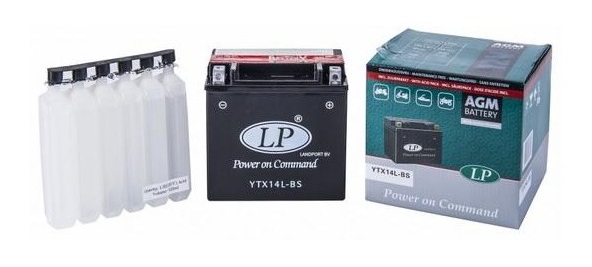 Baterie motocicleta LANDPORT AGM LP YTX14L-BS, tensiune 12 V, amperaj 12 Ah, cu pachet acid