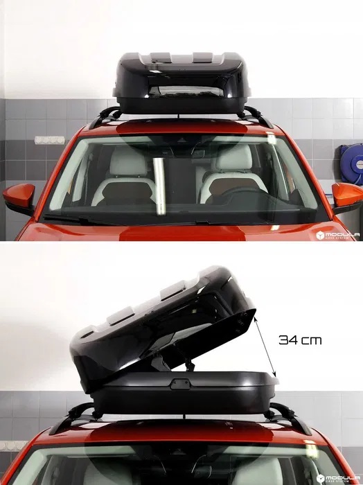 Cutie portbagaj auto MODULA EVO 470L Glossy Black MBE0183, volum 470 litri, 185 x 90 x 43 cm, capacitate de incarcare 75 kg