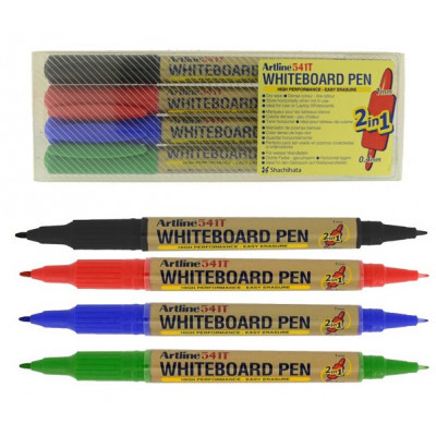 Marker pentru tabla de scris ARTLINE 541T EK-541T/4W, doua capete, varfuri rotunde 0.4 mm/1.0 mm, set 4 bucati