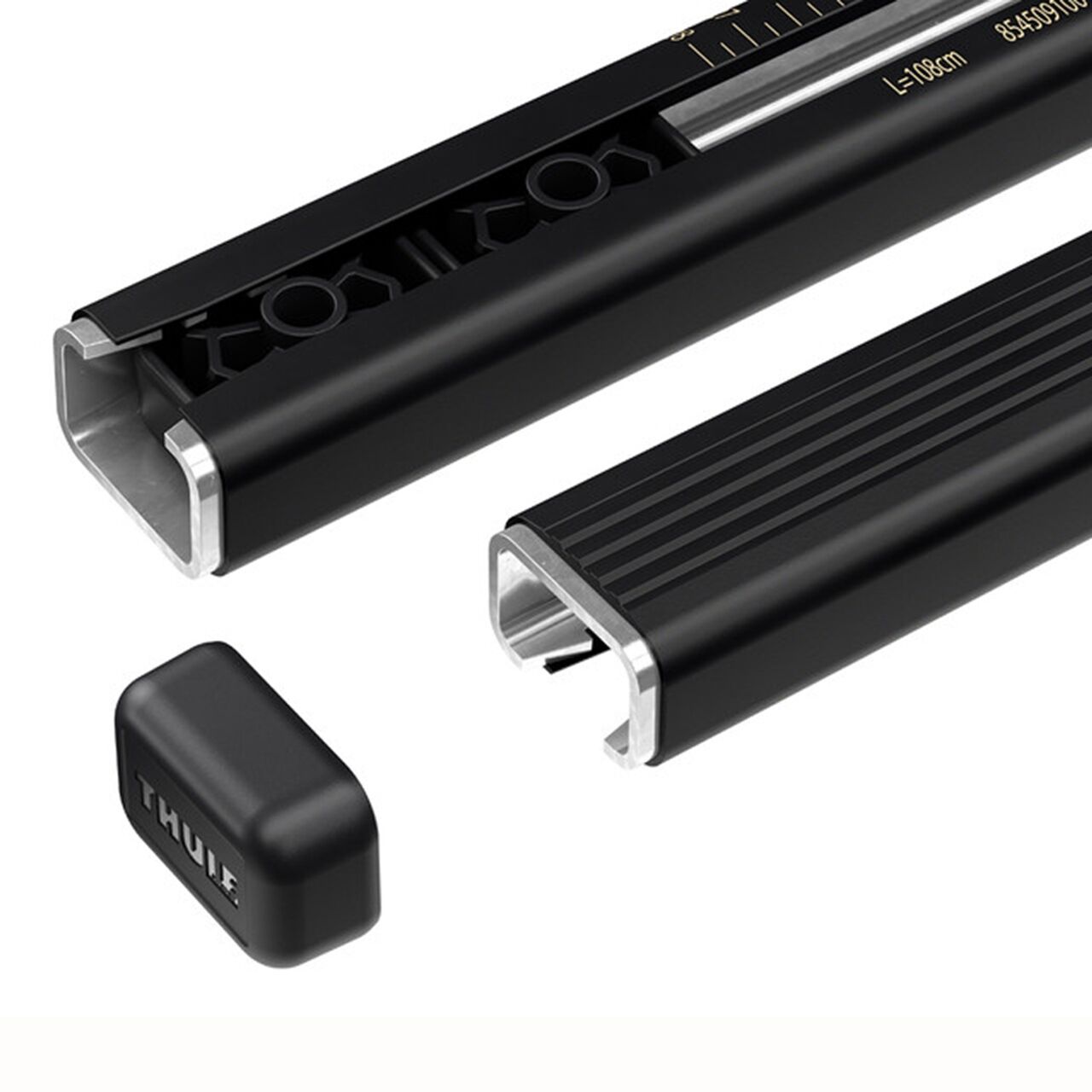 Set 2 bare transversale din otel THULE Square Bar EVO 118 712200, profil patrat, invelis din plastic, culoare negru, lungime 118 cm, incarcare max 100 kg