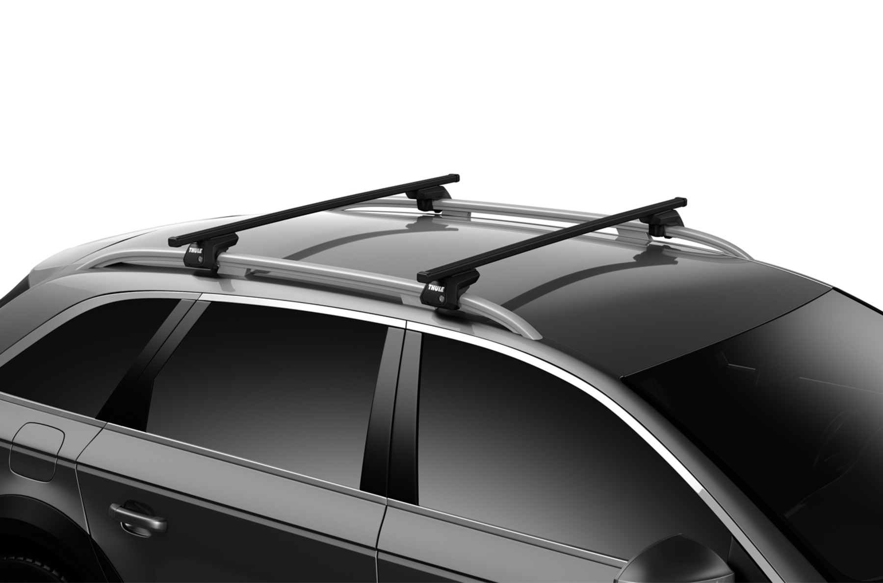 Set 2 bare transversale din otel THULE Square Bar EVO 127 712300, profil patrat, invelis din plastic, culoare negru, lungime 127 cm, incarcare max 100 kg