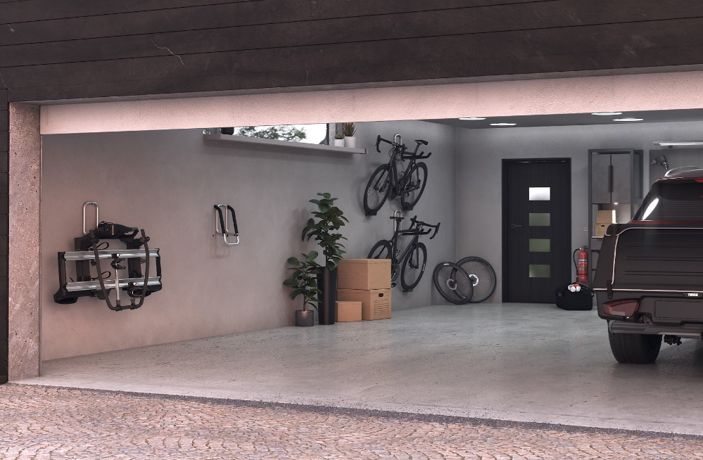 Suport pentru biciclete de perete THULE Wall hanger TH977101, din otel, pliabil, argintiu