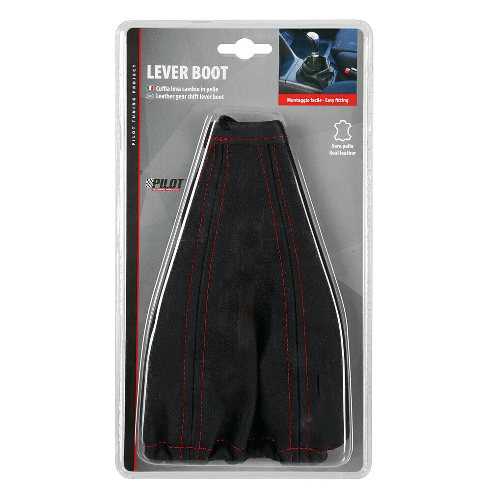 Manson pentru schimbator de viteze LAMPA LAM05007, din piele naturala, universal, negru, cusaturi rosii