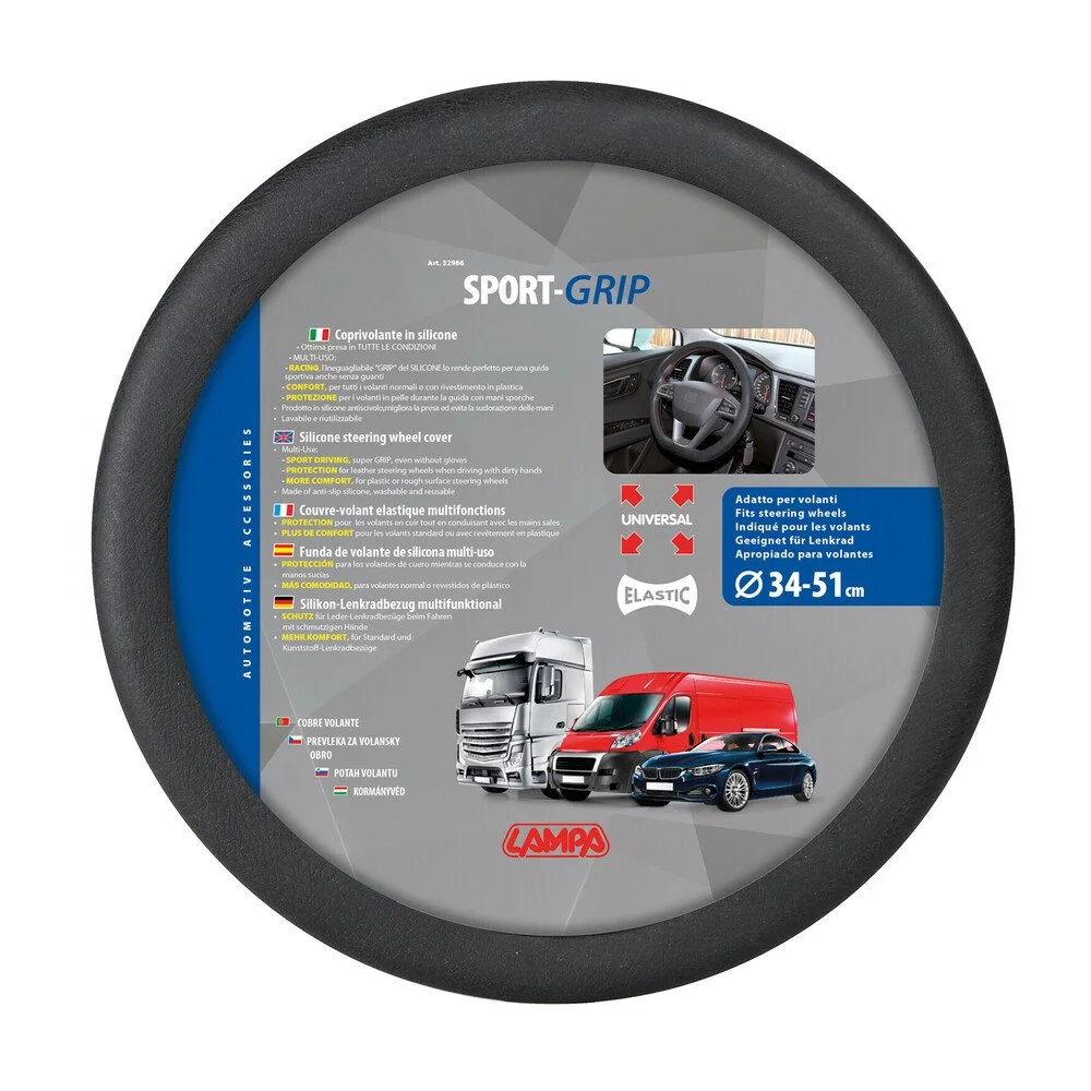 Husa volan LAMPA Sport Grip LAM32986, din silicon, negru, marimea 34-51 cm