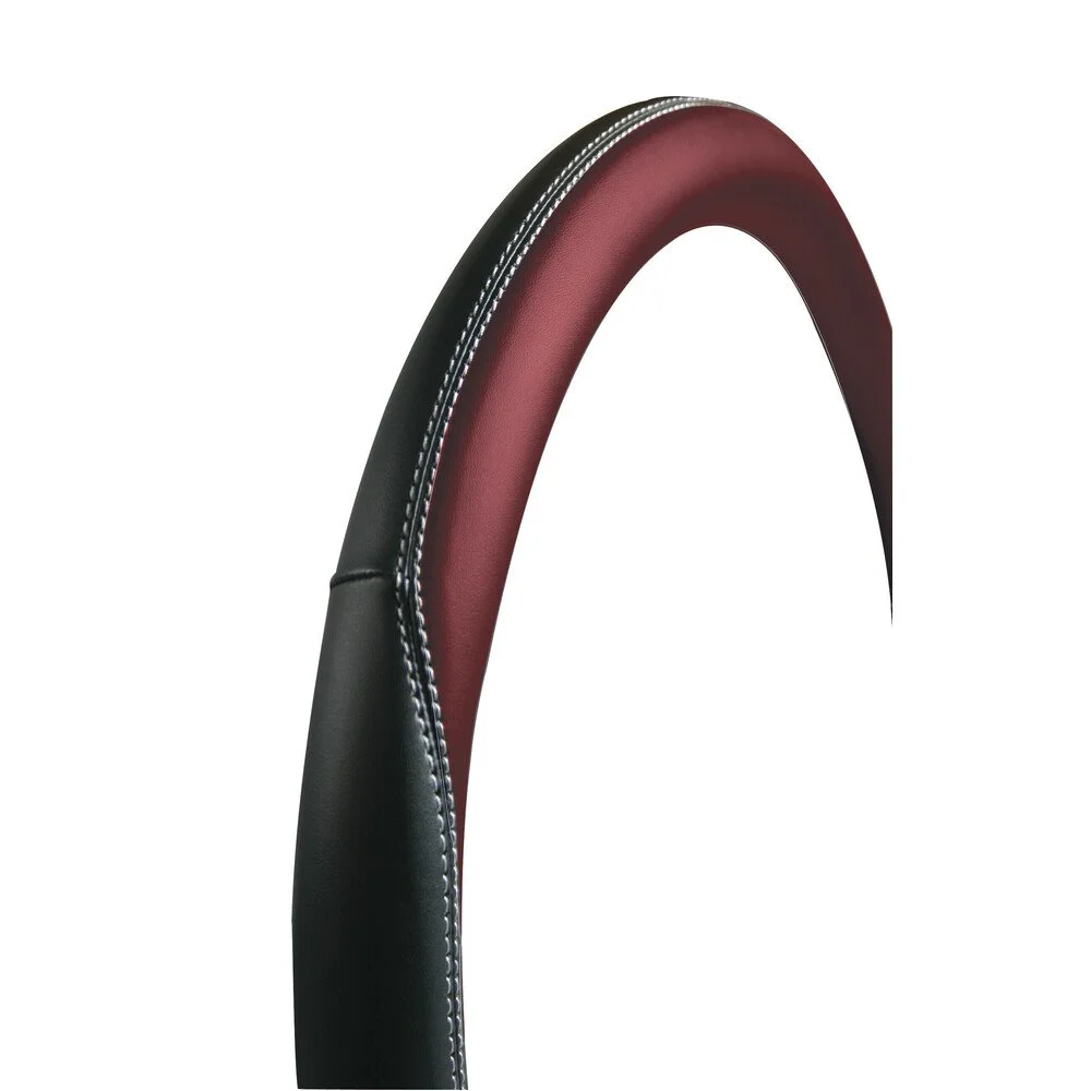 Husa volan LAMPA Club Premium LAM33118, material ecologic perforat, ultra-moale, marimea M, 37-39 cm, negru cu rosu