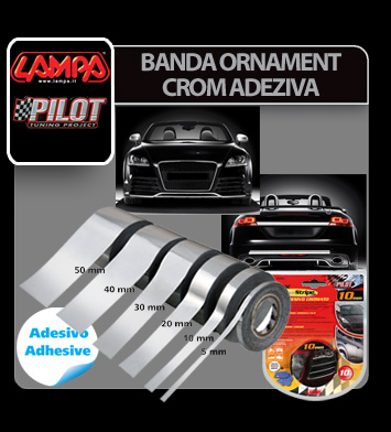 Banda ornamentala autoadeziva LAMPA Mania-Chrome LAM07694, cromata, latime 5 mm, lungime 10 metri