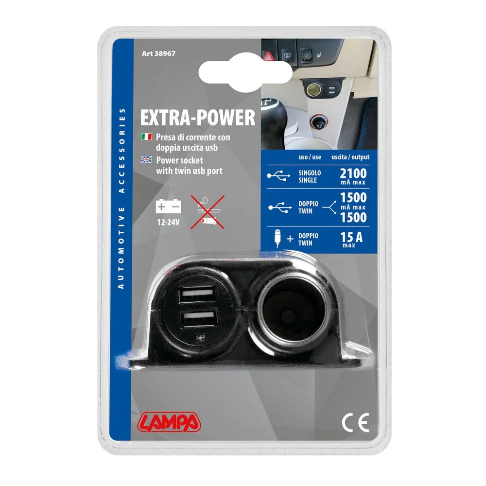 Priza auto cu incarcator USB LAMPA Extra Power LAM38967, indicator LED, protectie suprasarcina
