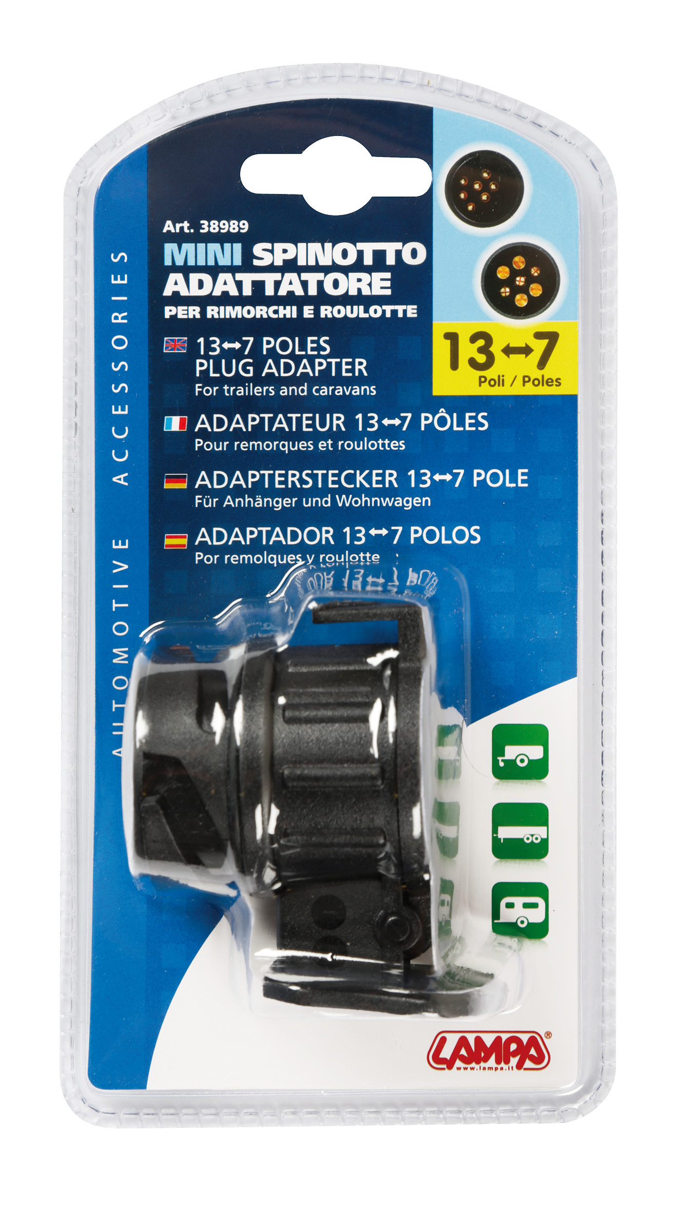 Mini adaptor fisa LAMPA LAM38989, pentru priza remorca, de la 13 poli tata la 7 poli mama