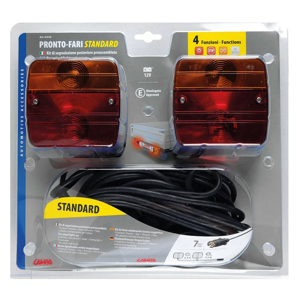 Set 2 lampi stop LAMPA Pronto Fari LAM41516, cablu de alimentare 7.5 m, mufa cu 7 pini, becuri incluse P21W, P21/5W