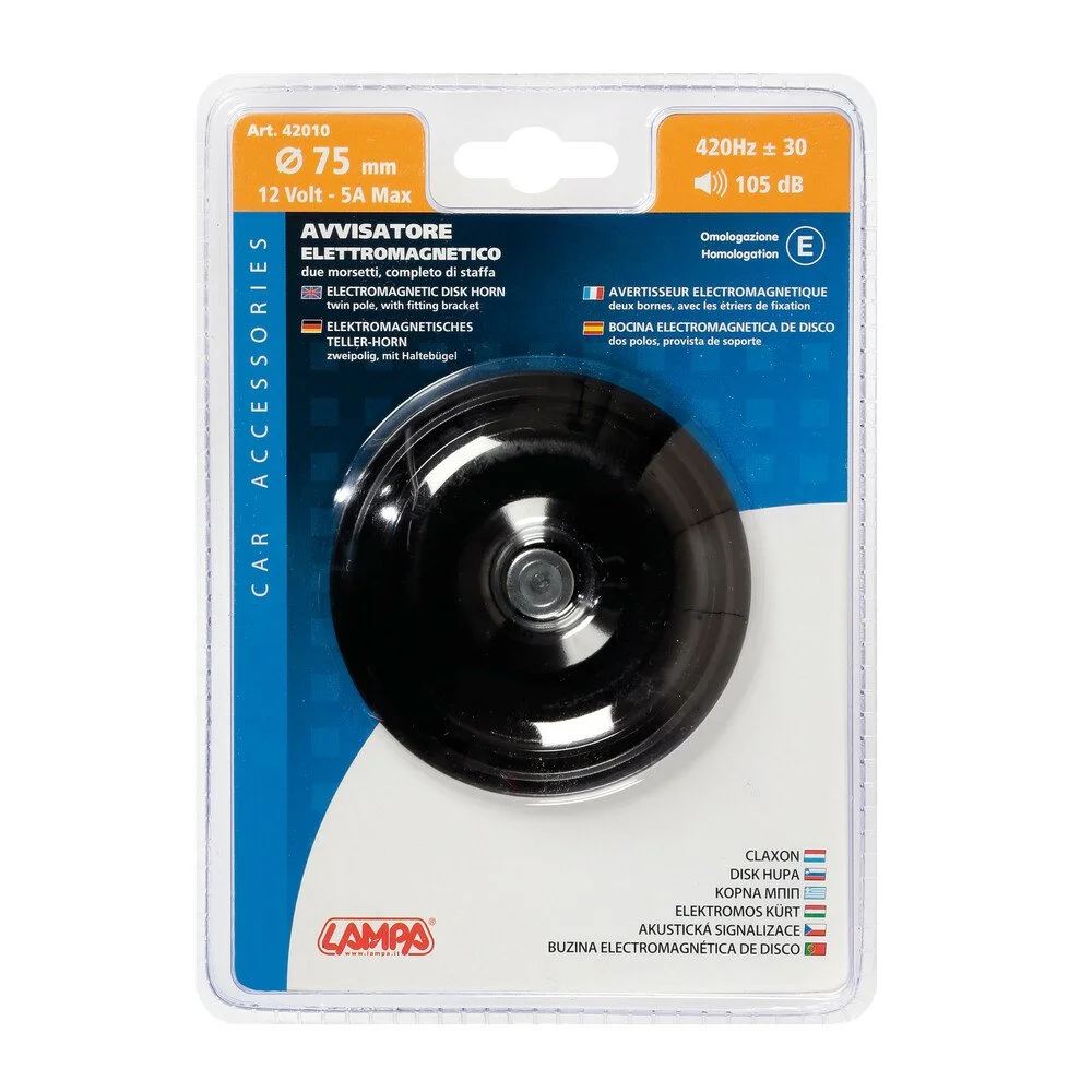 Claxon disc electromagnetic LAMPA LAM42010, diametru 75 mm, alimentare 12V, 420 Hz, 105dB