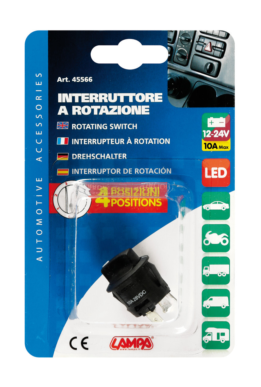 Intrerupator rotativ cu 4 pozitii LAMPA LAM45566, 12-24V, 10A, iluminat LED