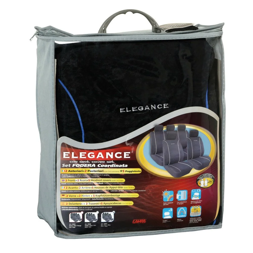 Set huse scaun auto LAMPA Elegance LAM54847, fata si spate, din velur si poliester, albastru