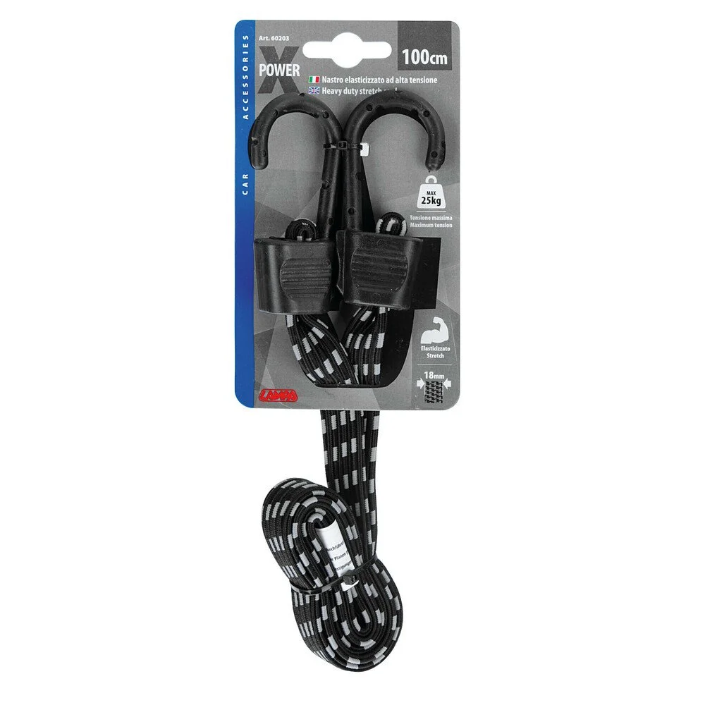 Coarda elastica cu carlig LAMPA LAM60203, latime 4mm, lungime 100 cm, carlige din otel