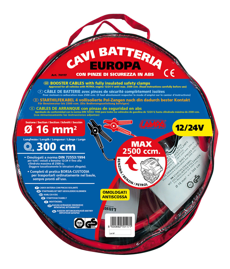 Set cabluri de alimentare baterie LAMPA EUROPA LAM70117, lungime 300 cm, 230 A, sectiune 16 mm2, cleme din ABS izolate