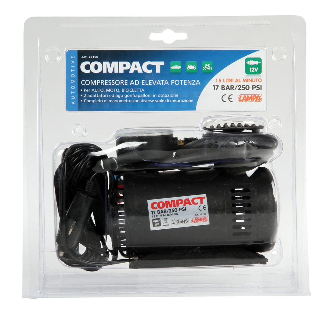 Compresor aer compact LAMPA LAM72150, cu manometru, 15 l/min, 17 bar, alimentare bricheta 12V, lungime cablu 3 metri