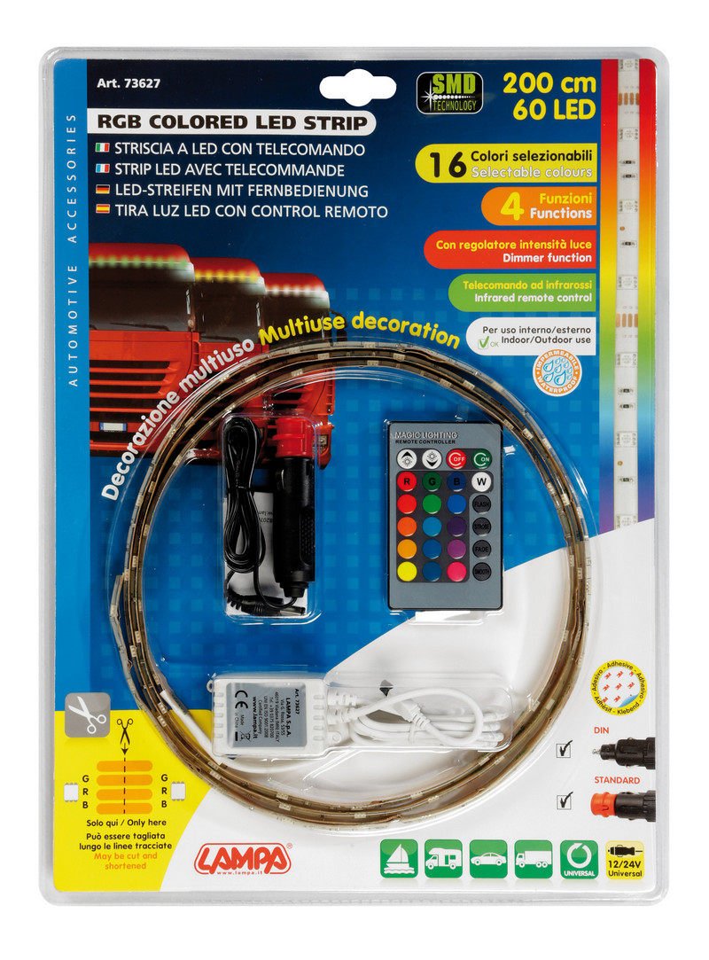 Banda LED RGB LAMPA LAM73627, cu telecomanda, alimentare 12/24V, lungime 200 cm