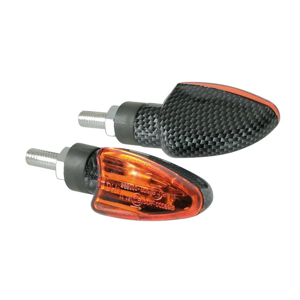 Set 2 semnalizari moto LAMPA Arrow Carbon LAM90093, aspect carbon, consola de 7 cm, cabluri cu conectori de fixare rapida