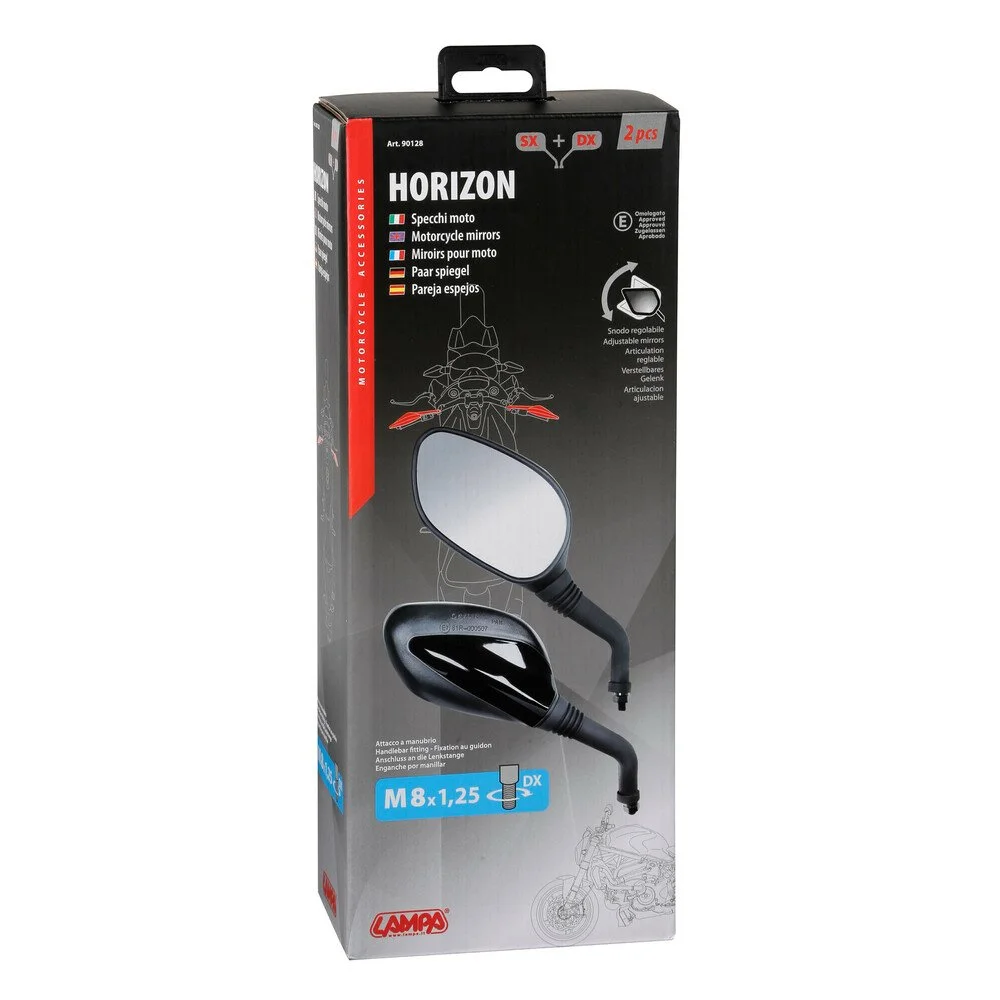 Set 2 oglinzi moto LAMPA Horizon LAM90128, reglabile, montare pe ghidon, filet dreapta M8 x 1.25