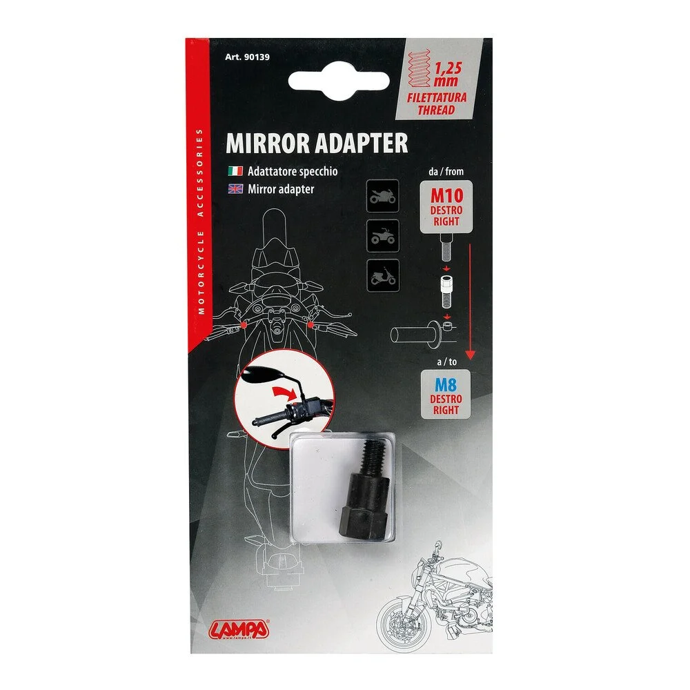 Adaptor oglinda moto LAMPA LAM90139, M10 - M8 x 1.25 mm, filet dreapta - dreapta