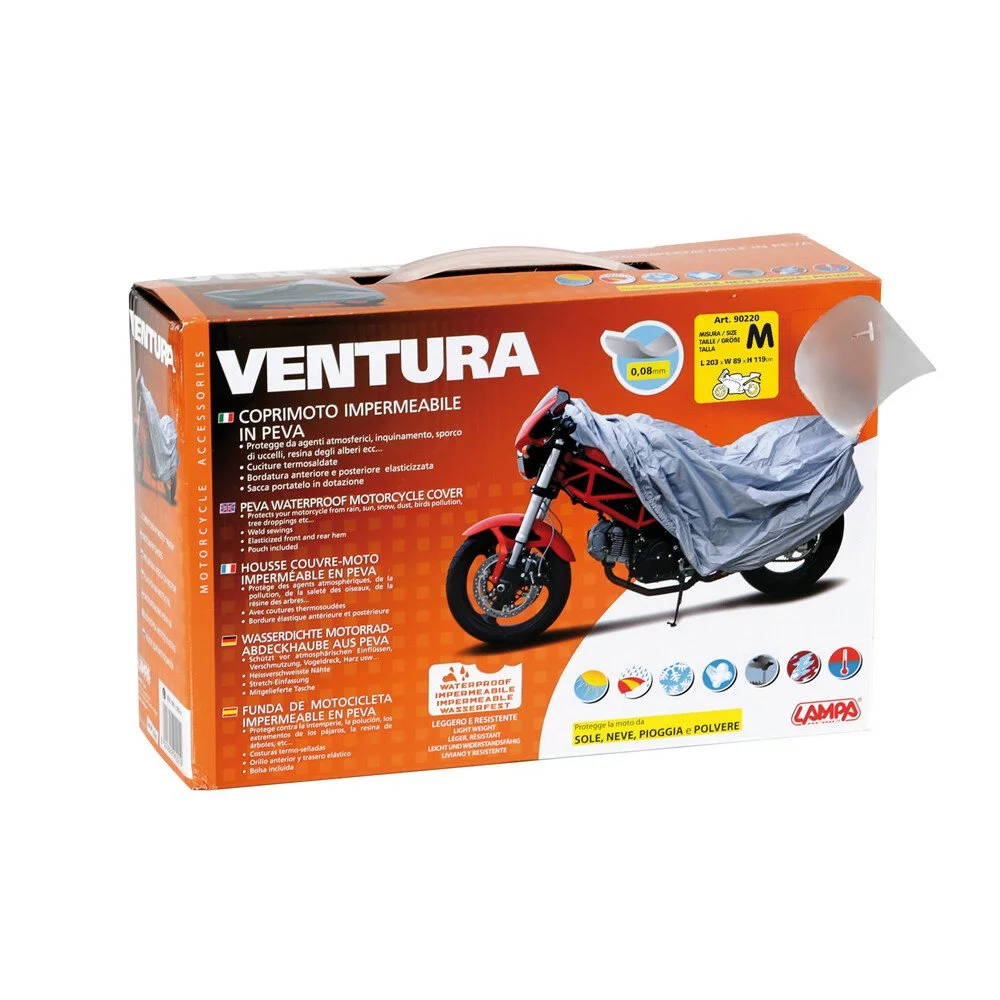 Prelata pentru motociclete si scutere LAMPA Ventura LAM90220, marimea M, rezistenta la apa, tiv elastic, 203 x 119 x 89 cm