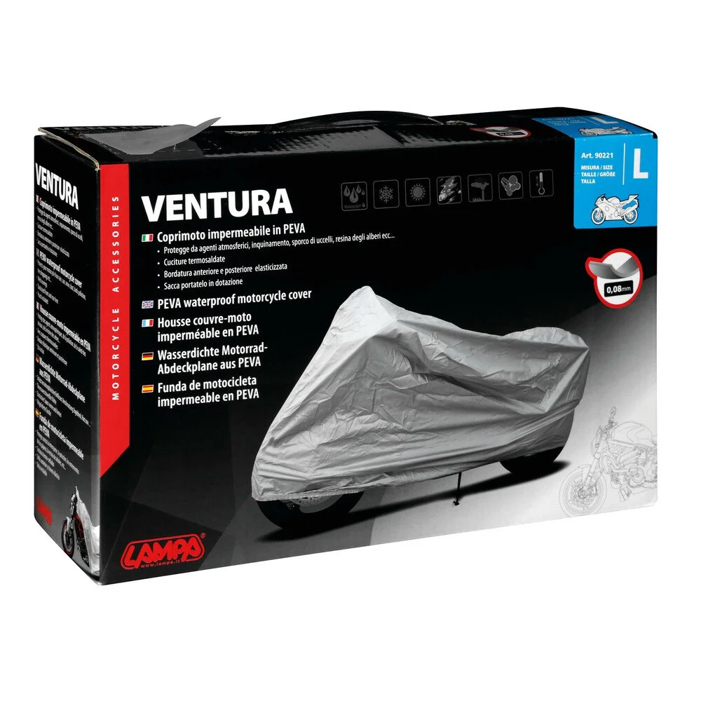 Prelata pentru motociclete si scutere LAMPA Ventura LAM90221, marimea L, rezistenta la apa, tiv elastic, 225 x 125 x 99cm