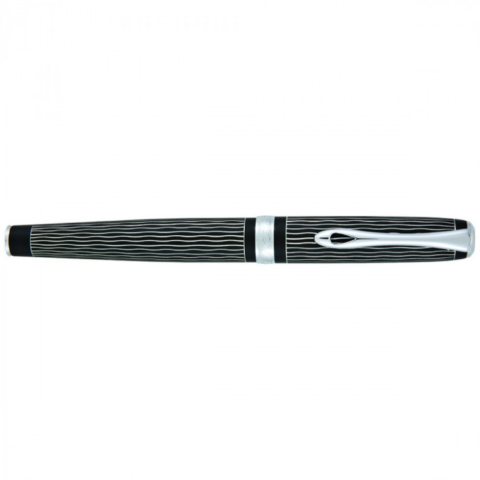 Stilou DIPLOMAT Excellence A plus D-40104025, cu penita M, din otel inoxidabil, Wave Guilloche Lapis Black