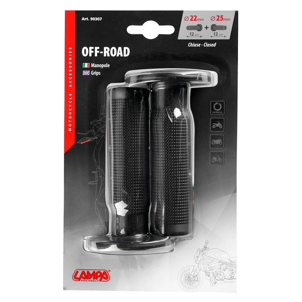 Set 2 mansoane moto LAMPA Off Road LAM90307, universale, cauciuc, negru, diametru 1 x 22 mm si 1 x 25 mm