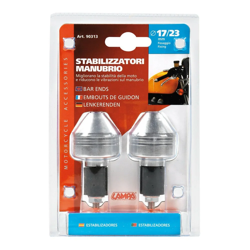 Set 2 capete ghidon moto LAMPA Bar End LAM90313, aluminiu, diametru racord 17 - 23 mm, cromat