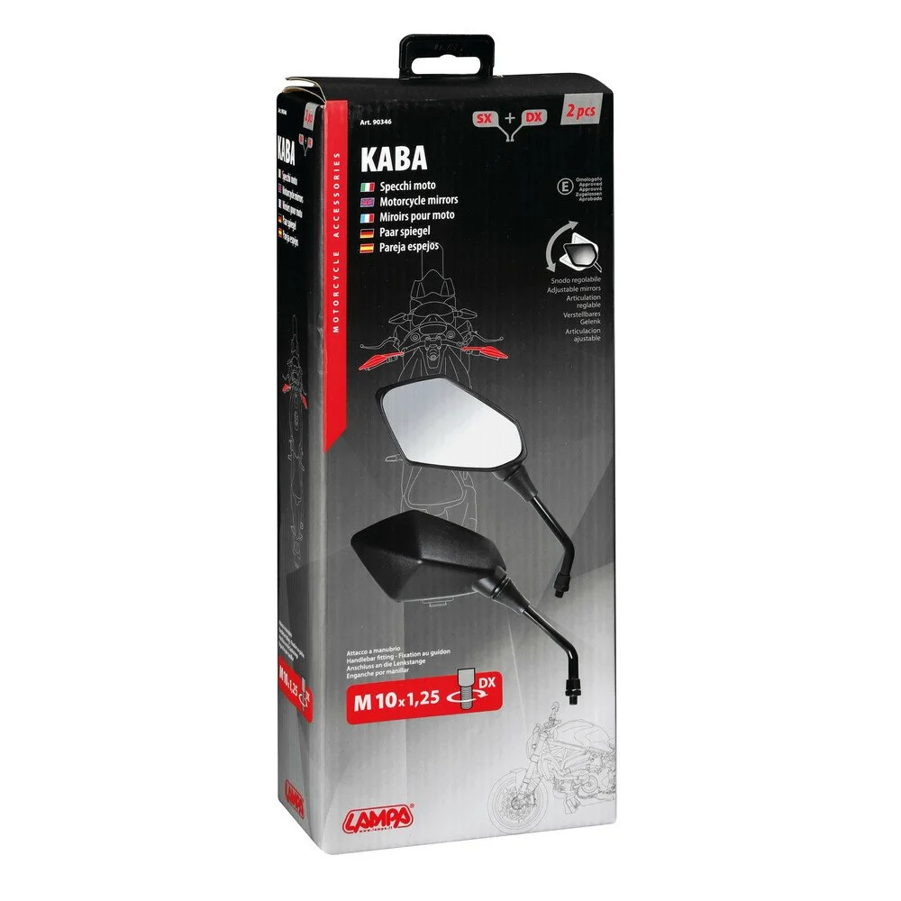 Set 2 oglinzi moto LAMPA Kaba LAM90346, reglabile, montare pe ghidon, filet dreapta M10 x 1.25 mm