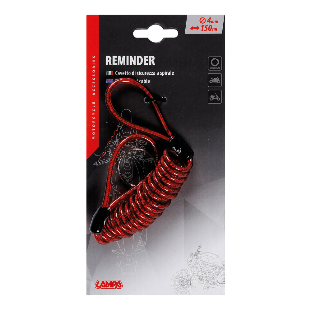 Cablu spiralat din otel LAMPA Safety Reminder LAM90673, lungime 150 cm, diametru 4 mm, rosu