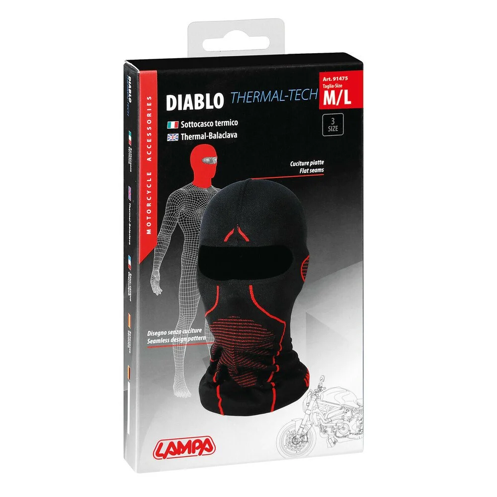 Cagula moto LAMPA Thermal Diablo LAM91475, marimea M-L, 55-58 cm, tesatura tehnica termoactiva, negru