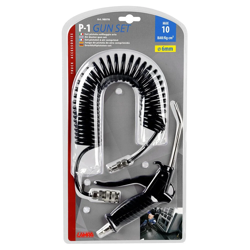 Pistol pentru suflat aer comprimat LAMPA LAM98078, pentru camioane, furtun spiralat 5 metri, presiune maxima de 10 bar