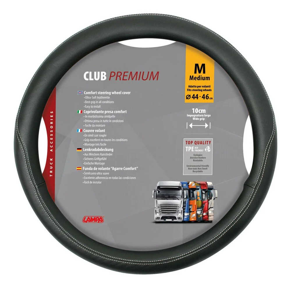 Husa pentru volan de camion LAMPA Club LAM98846, din piele ecologica, diametru volan compatibil 44-46 cm, negru