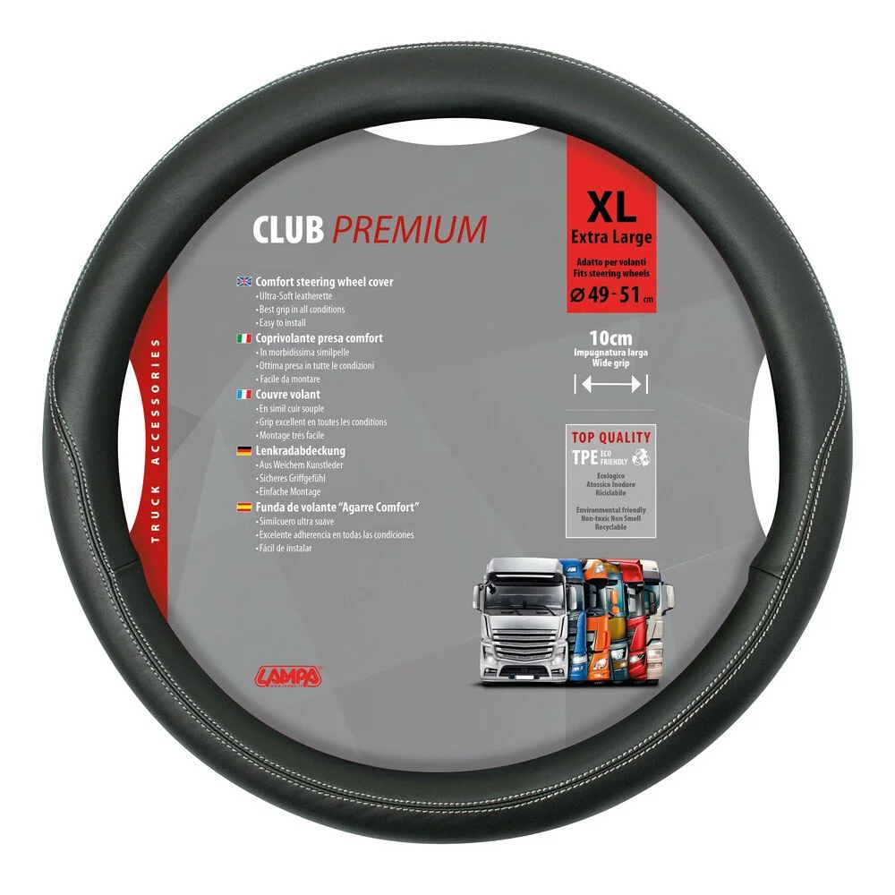 Husa pentru volan de camion LAMPA Club LAM98848, din piele ecologica, diametru volan compatibil 49-51 cm, negru