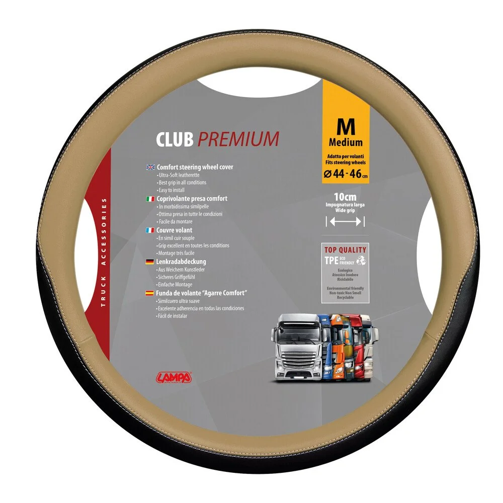 Husa pentru volan de camion LAMPA Air Grip LAM98914, din piele ecologica, diametru volan compatibil 44-46 cm, negru-bej