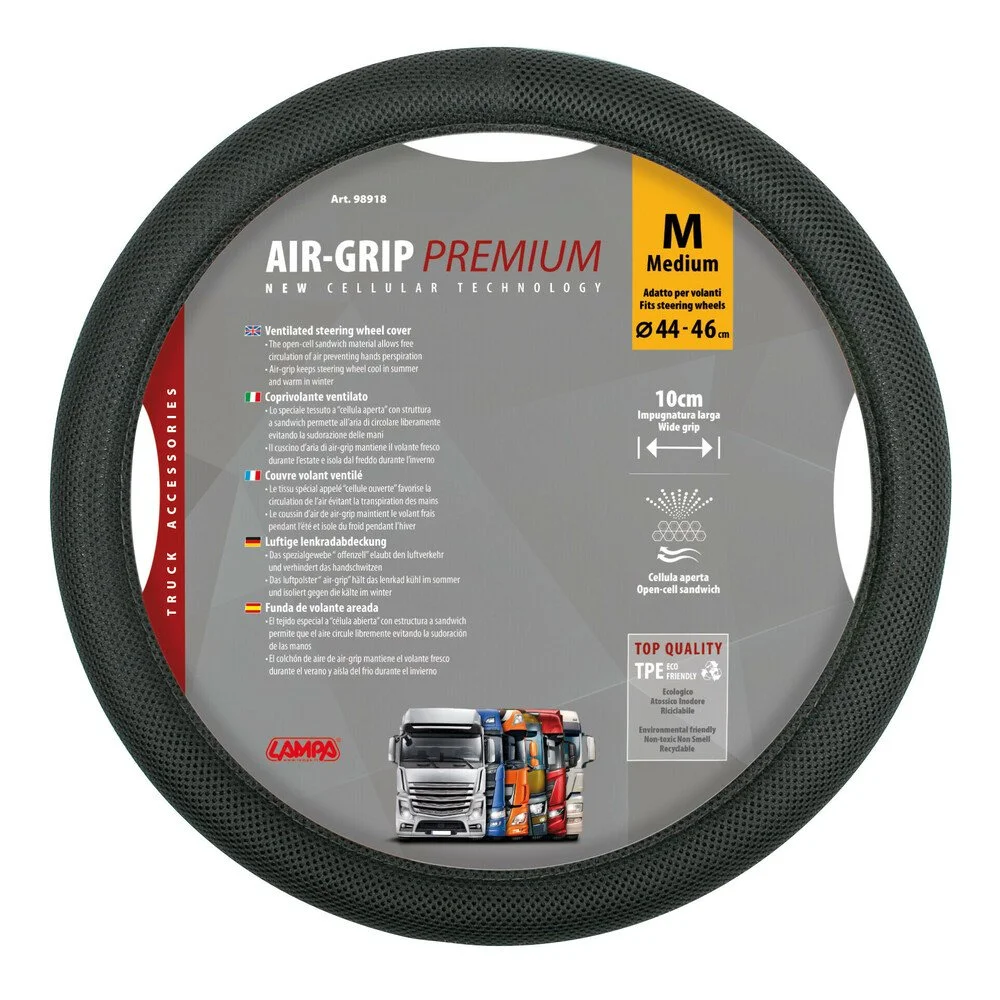 Husa pentru volan de camion LAMPA Air Grip LAM98918, din material textil, diametru volan compatibil 44-46 cm, negru