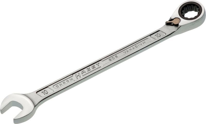Cheie combinata, cu clichet, HAZET HZ606-10, deschidere 10 mm, otel crom-vanadiu, suprafata cromata