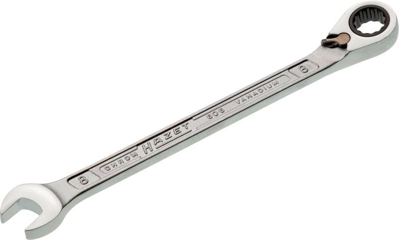 Cheie combinata, cu clichet, HAZET HZ606-8, deschidere 8 mm, otel crom-vanadiu, suprafata cromata