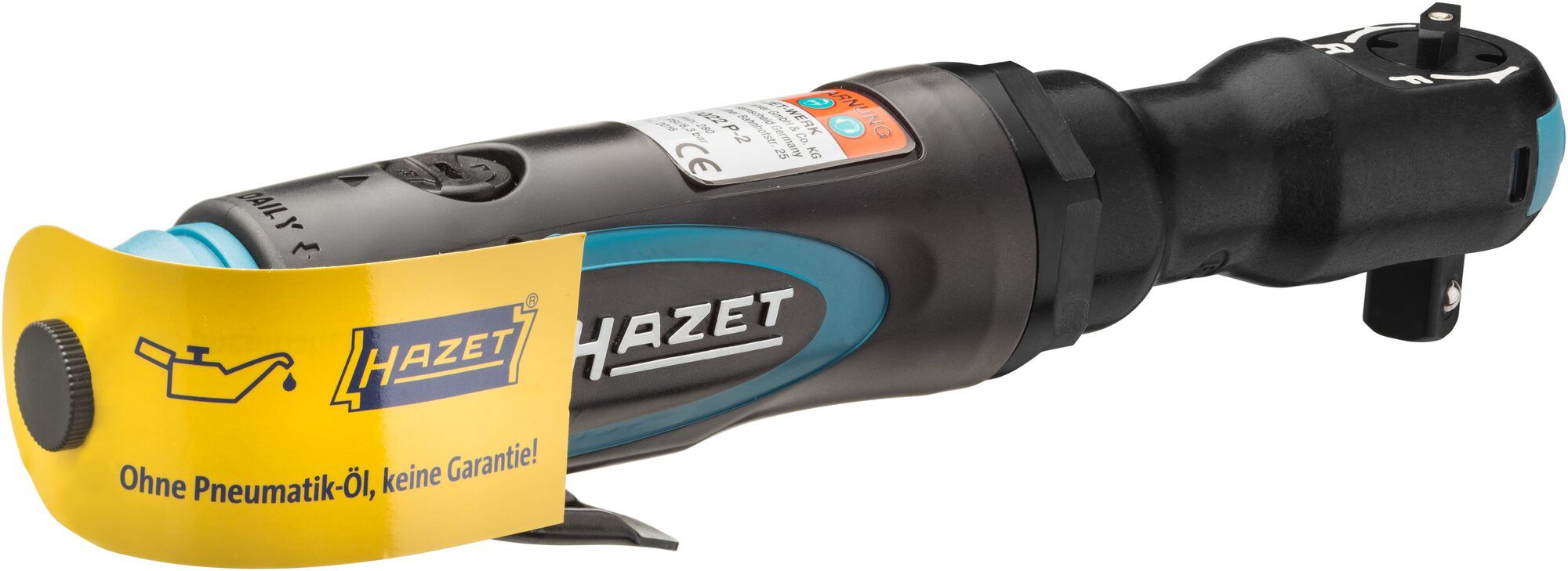 Cheie pneumatica cu clichet HAZET HZ9022P-2, antrenor patrat 1/2 inch, presiune de actionare 6.3 bar, turatie pana la 280 rpm, cuplu maxim 108 Nm